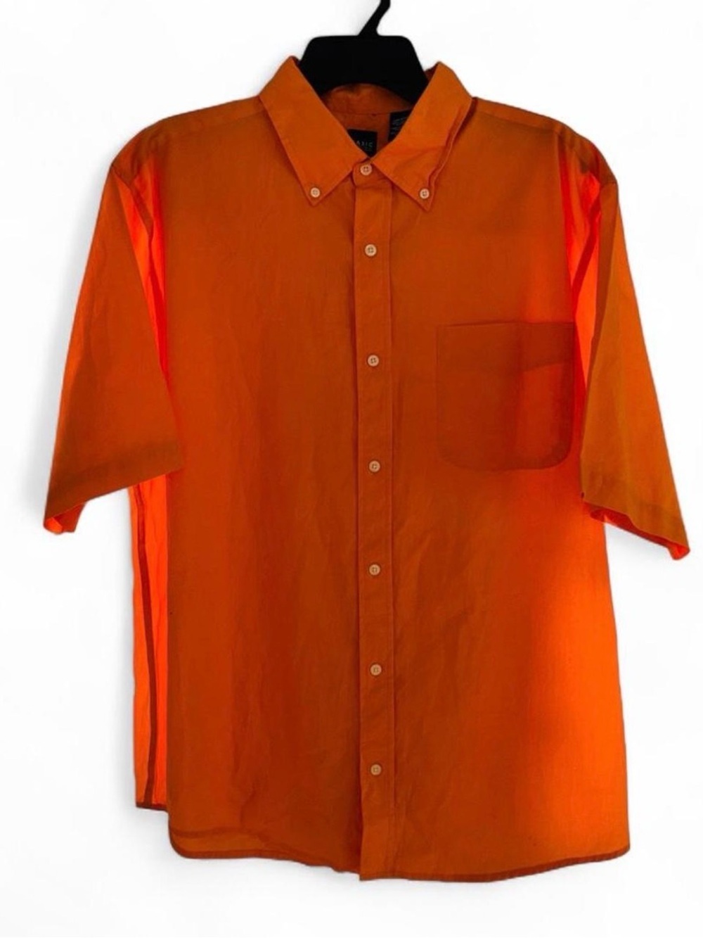Basic Editions Mens L Large Shirt Orange Cotton Short Sleeve Button Down Pocket - Picture 2 of 8